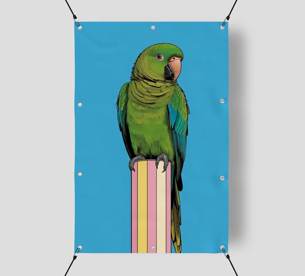 Pappagallo verde su colonna a righe telo in pvc da DesignDoodle