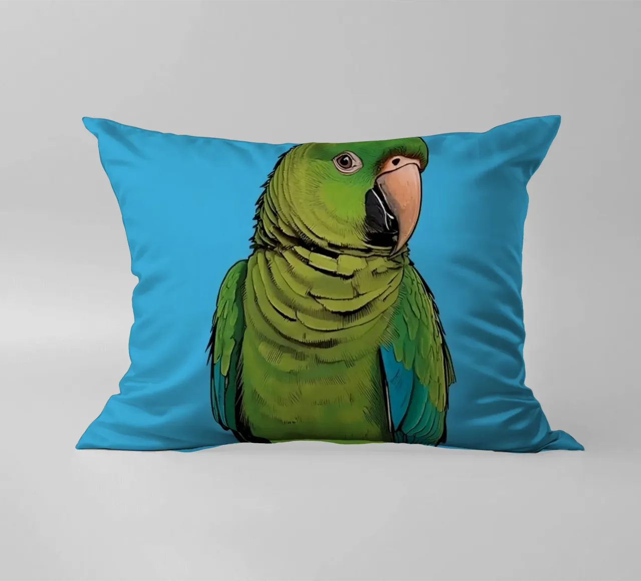 Pappagallo verde su colonna a righe cuscino da DesignDoodle
