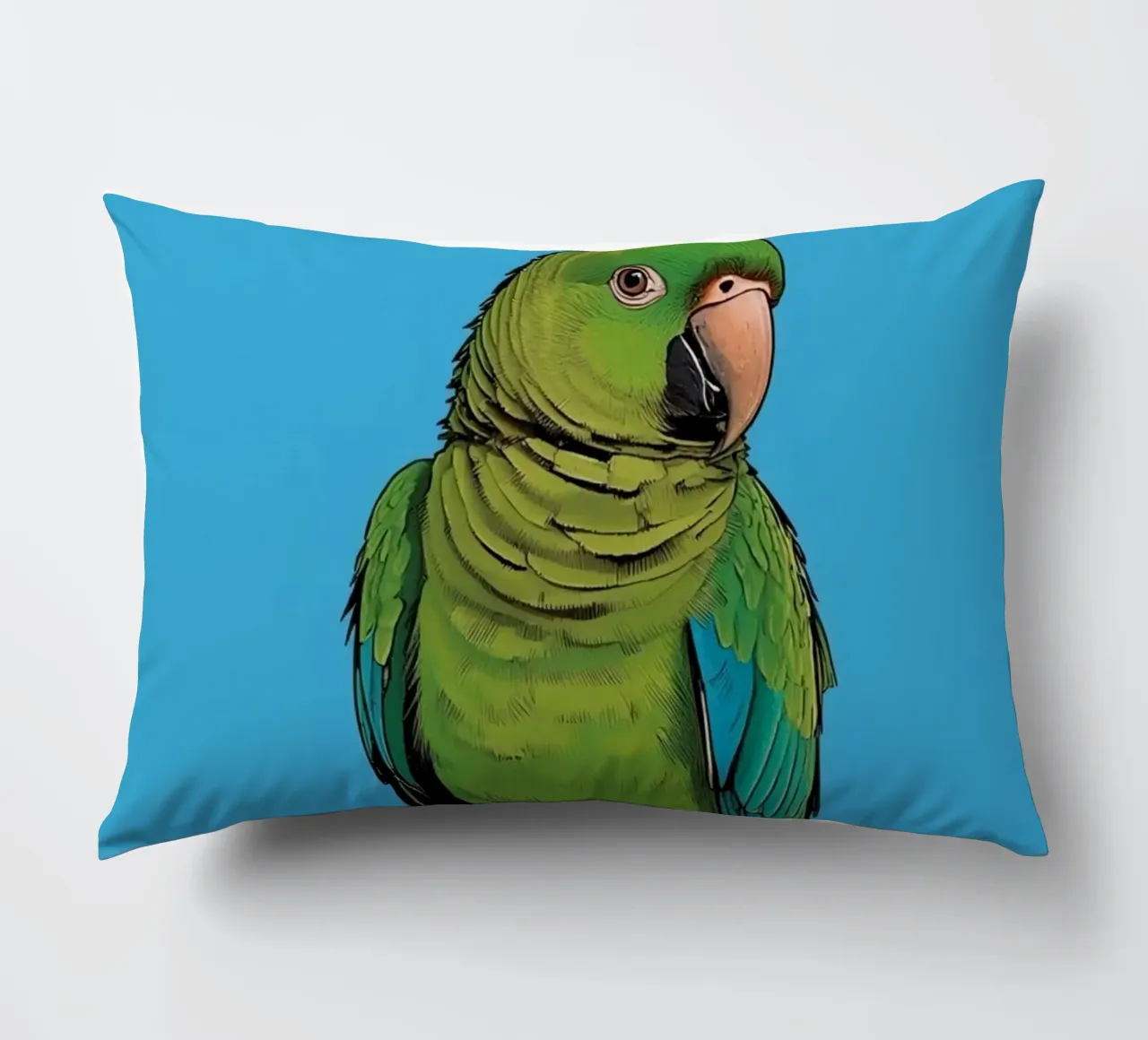 Pappagallo verde su colonna a righe cuscino da DesignDoodle