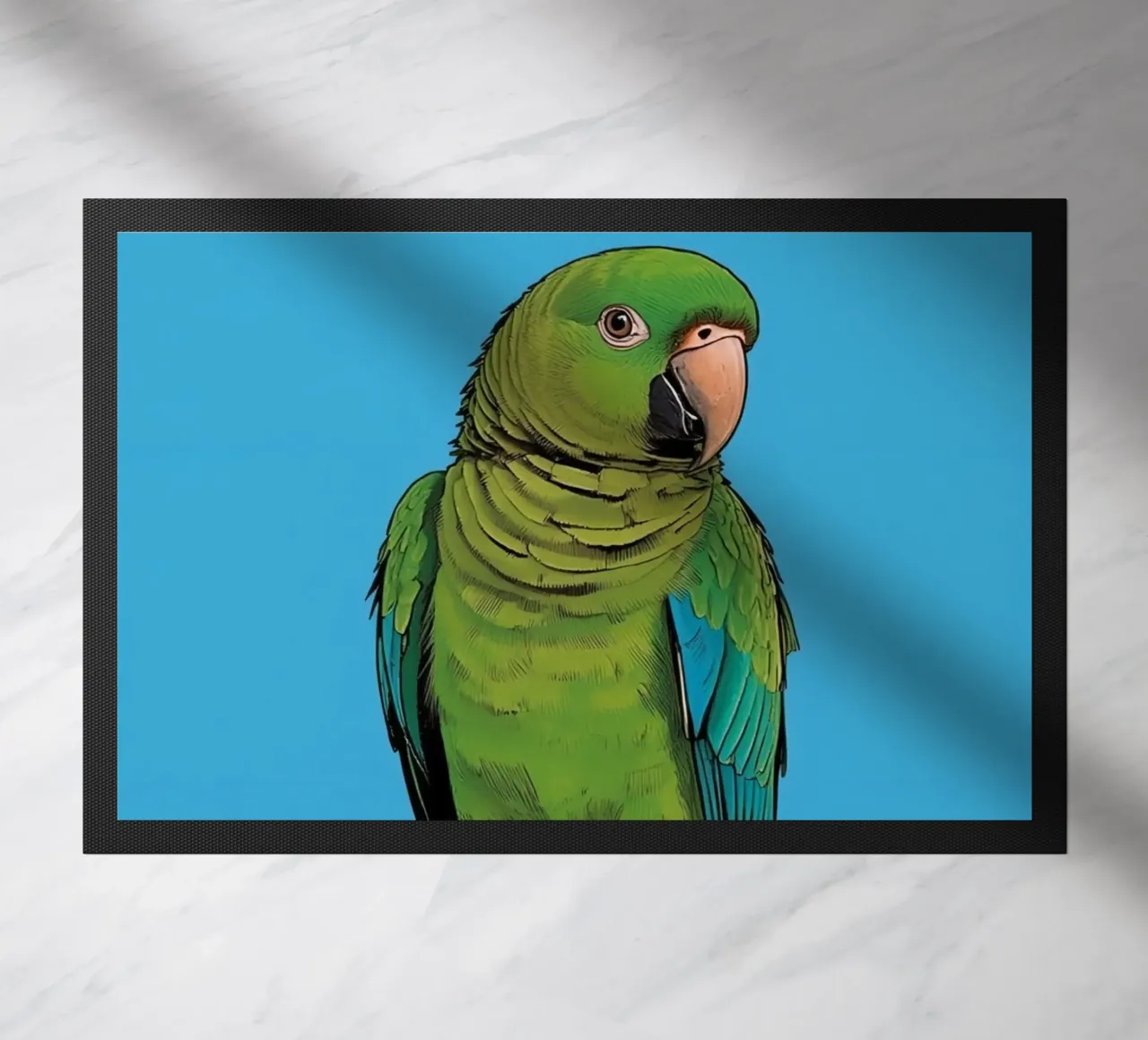 Pappagallo verde su colonna a righe zerbino da DesignDoodle