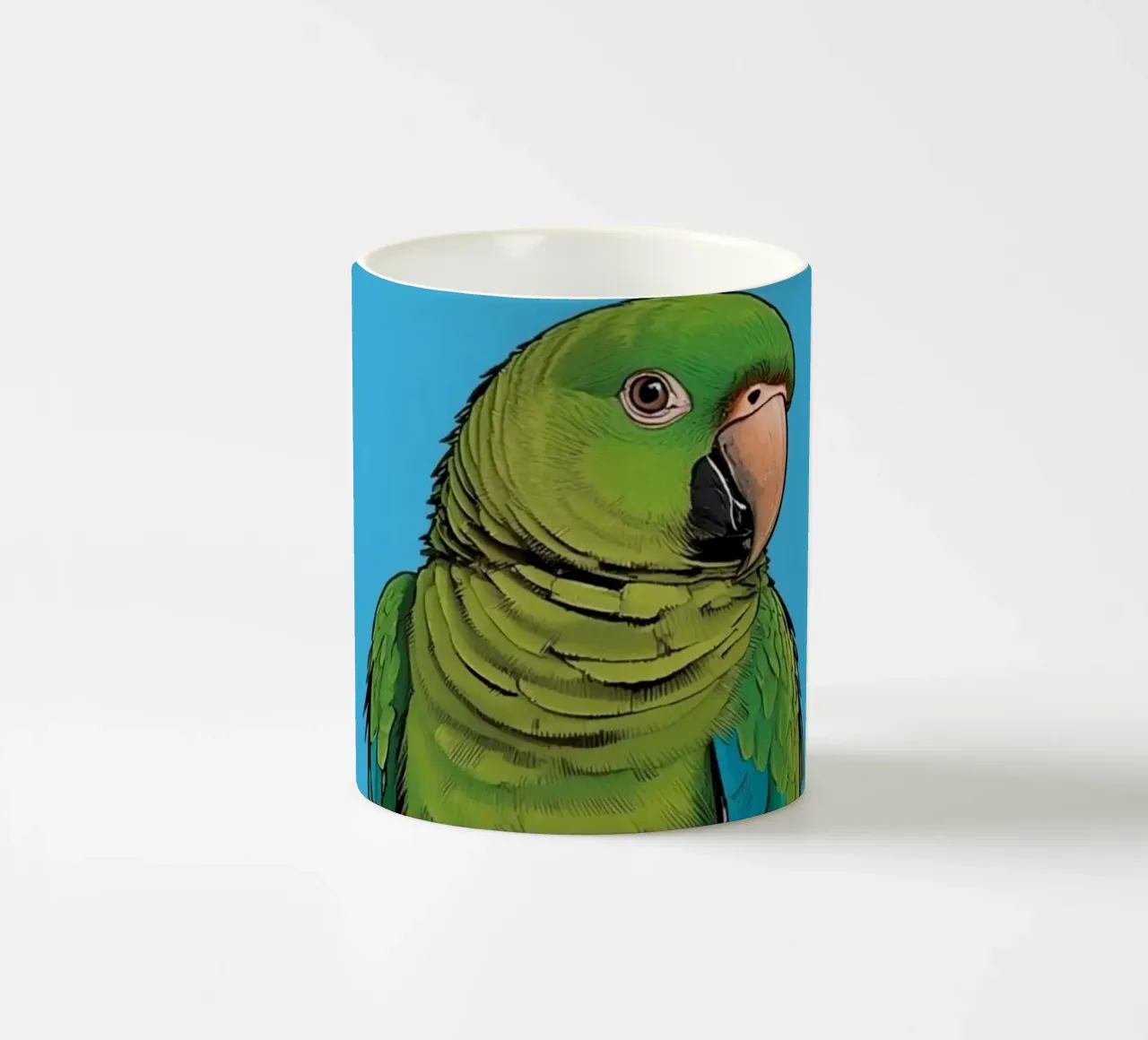 Pappagallo verde su colonna a righe tazza in ceramica da DesignDoodle
