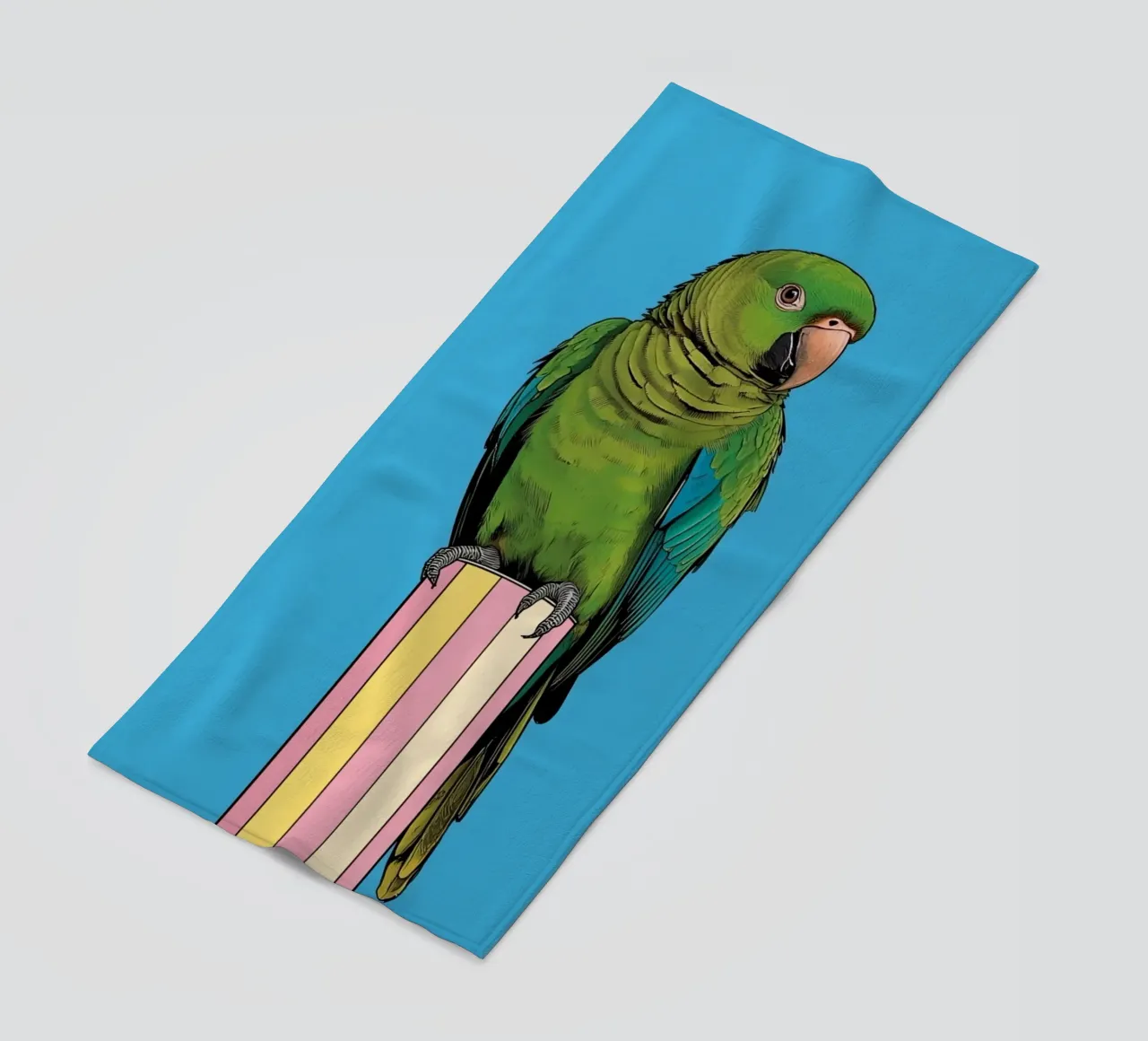 Pappagallo verde su colonna a righe telo mare da DesignDoodle