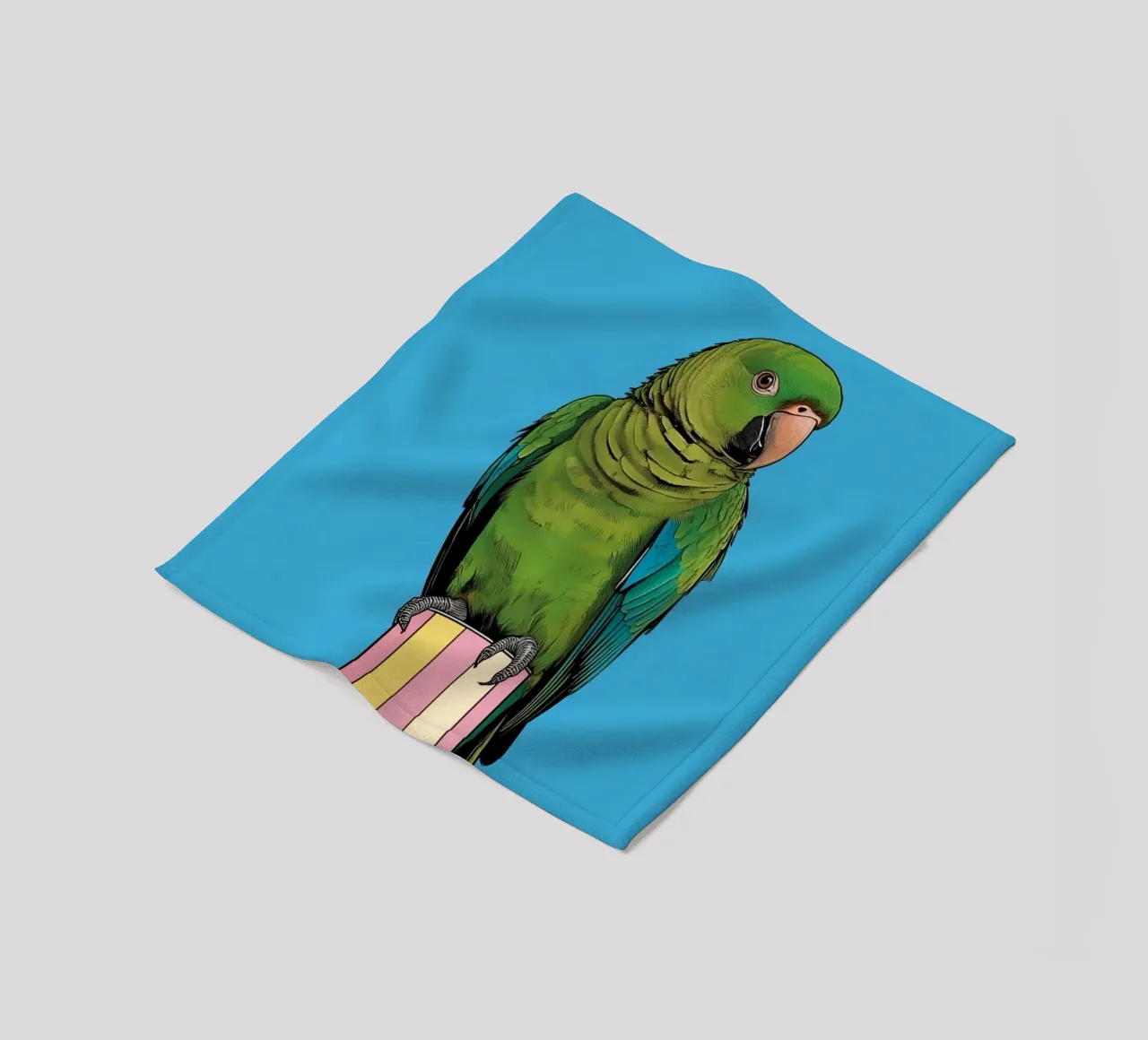 Pappagallo verde su colonna a righe coperta in pile da DesignDoodle