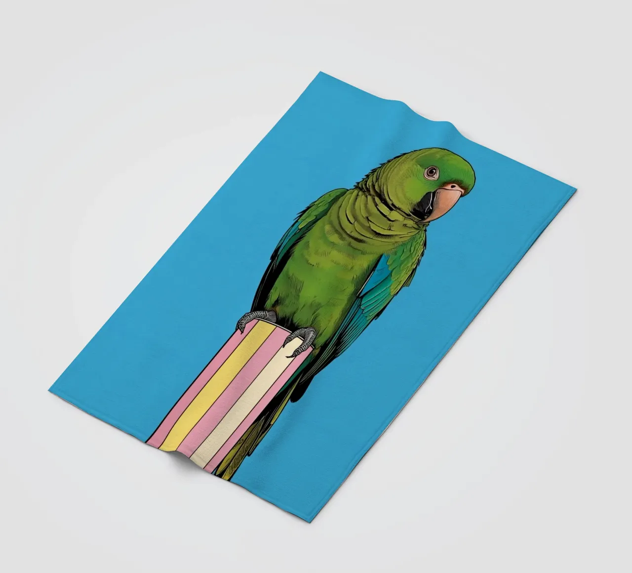 Pappagallo verde su colonna a righe coperta in pile da DesignDoodle