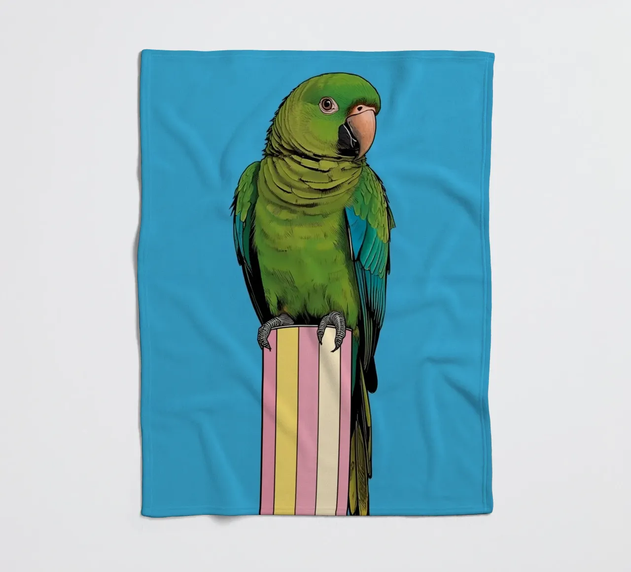 Pappagallo verde su colonna a righe coperta in pile da DesignDoodle