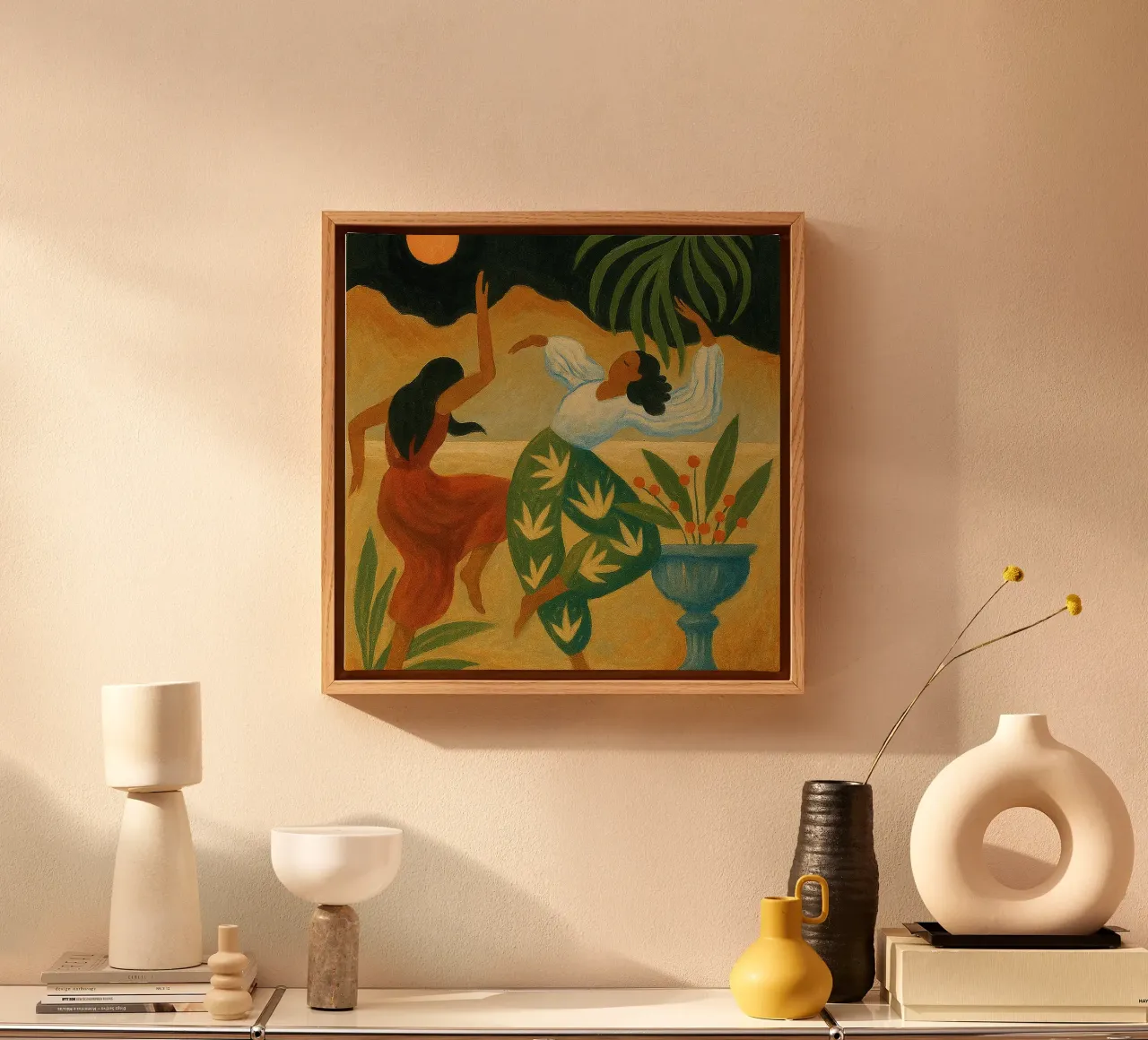 Maanverlichte dans in abstracte harmonie canvas met Baklijst van Yorke Studio