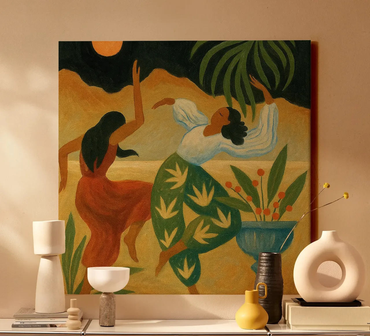 Maanverlichte dans in abstracte harmonie canvas met Baklijst van Yorke Studio