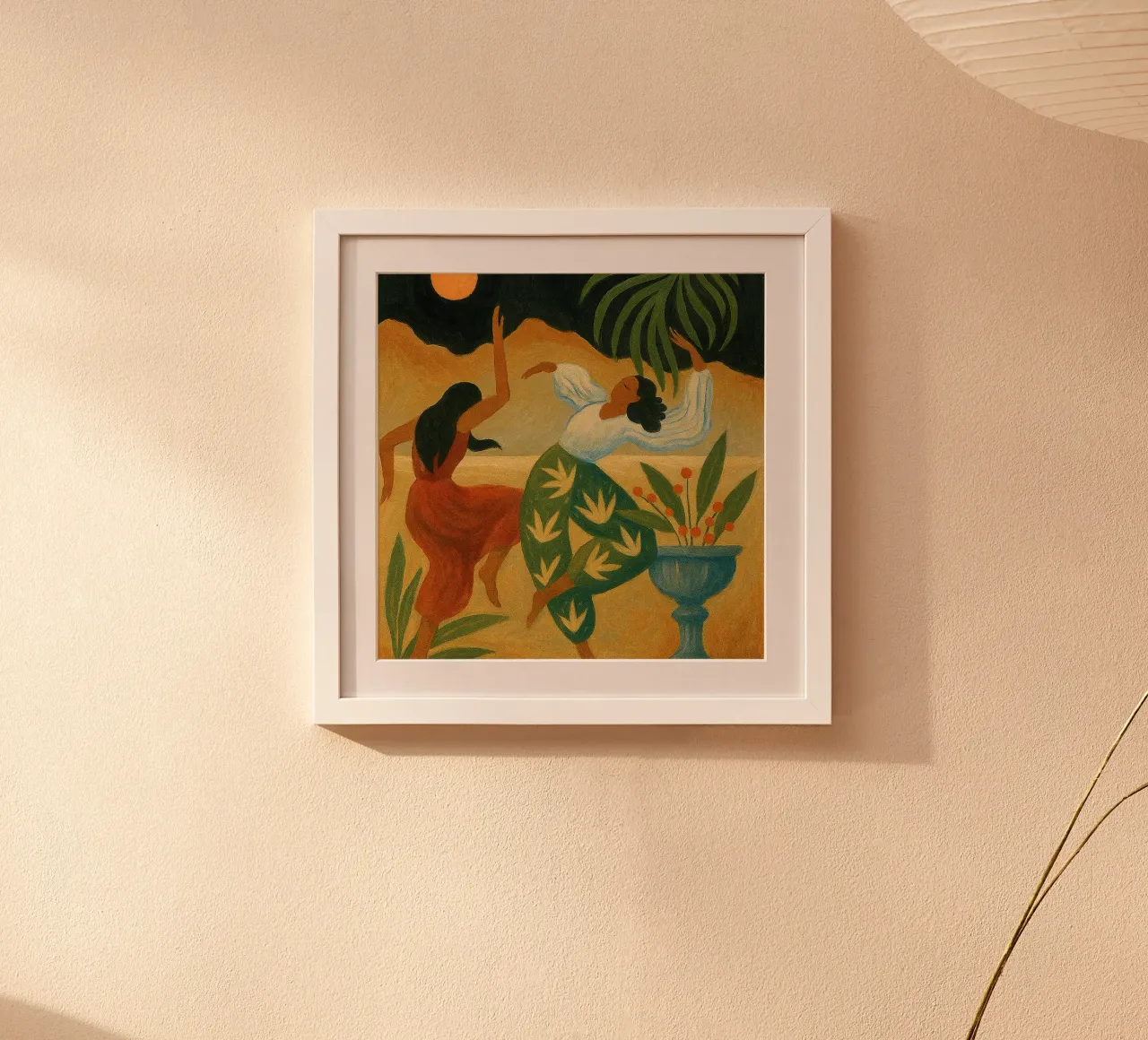 Maanverlichte dans in abstracte harmonie poster met kunststof frame van Yorke Studio