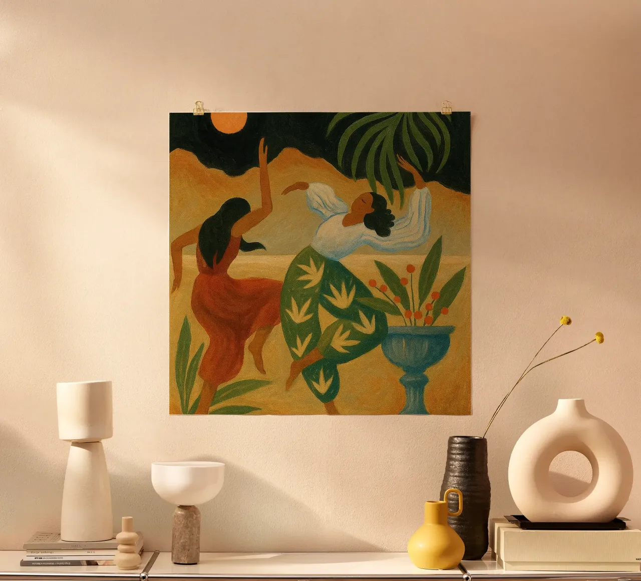 Maanverlichte dans in abstracte harmonie poster met kunststof frame van Yorke Studio