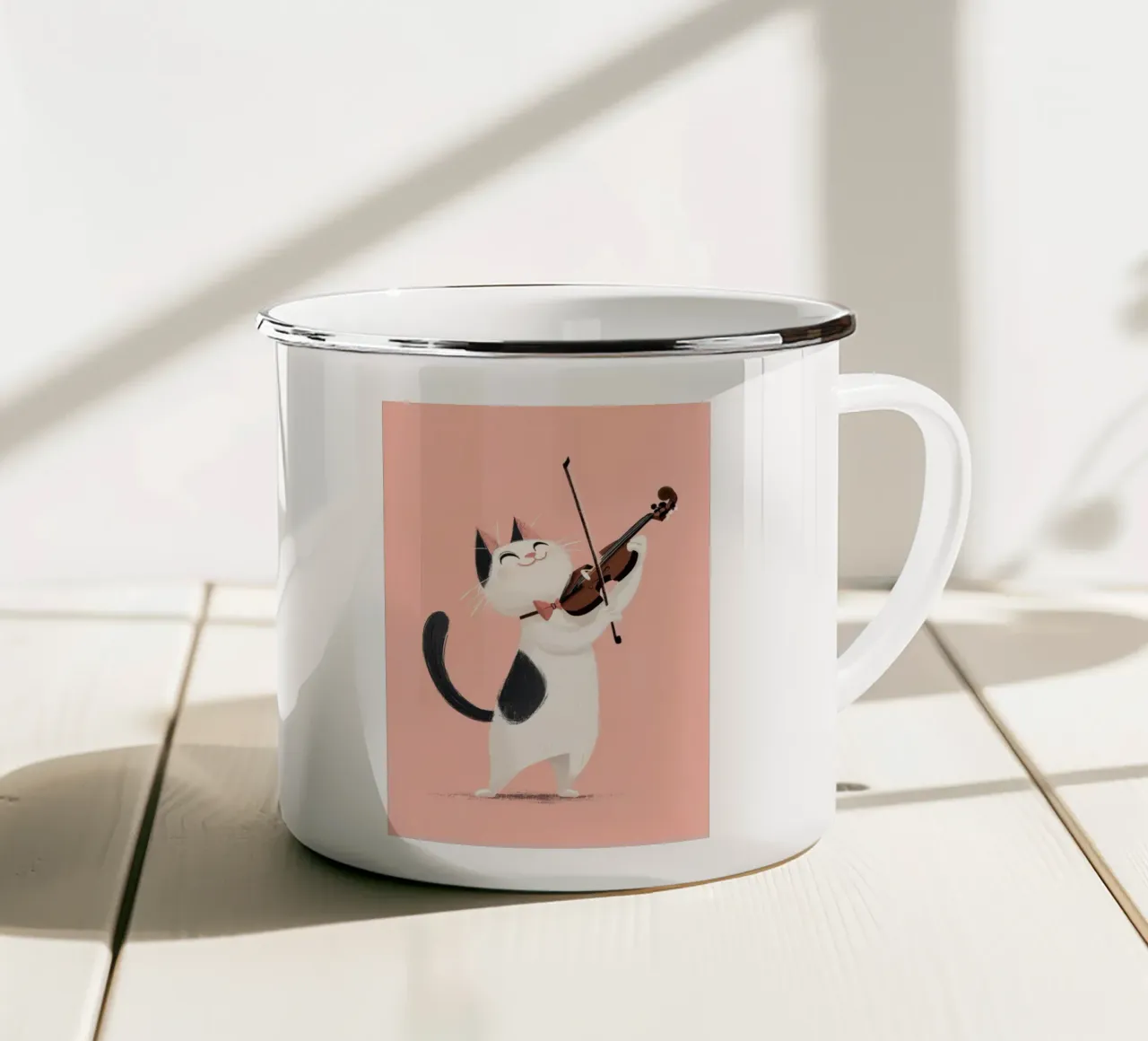 Cat Playing Violin tazza in smalto da Kiara