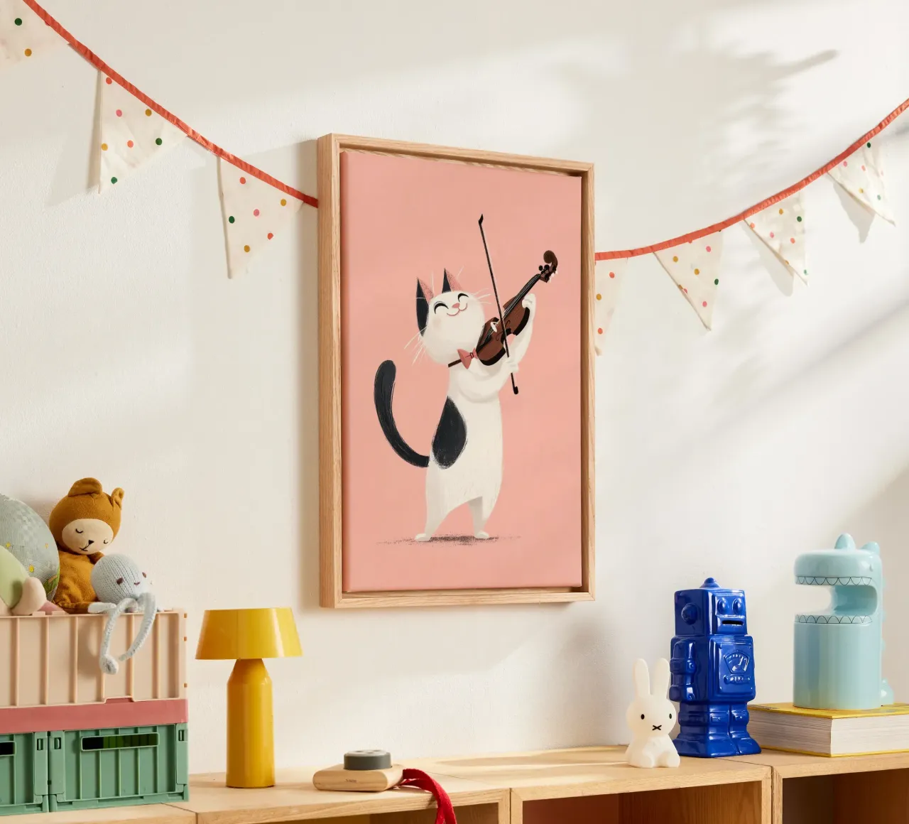 Cat Playing Violin tela con Cornice a cassetta da Kiara