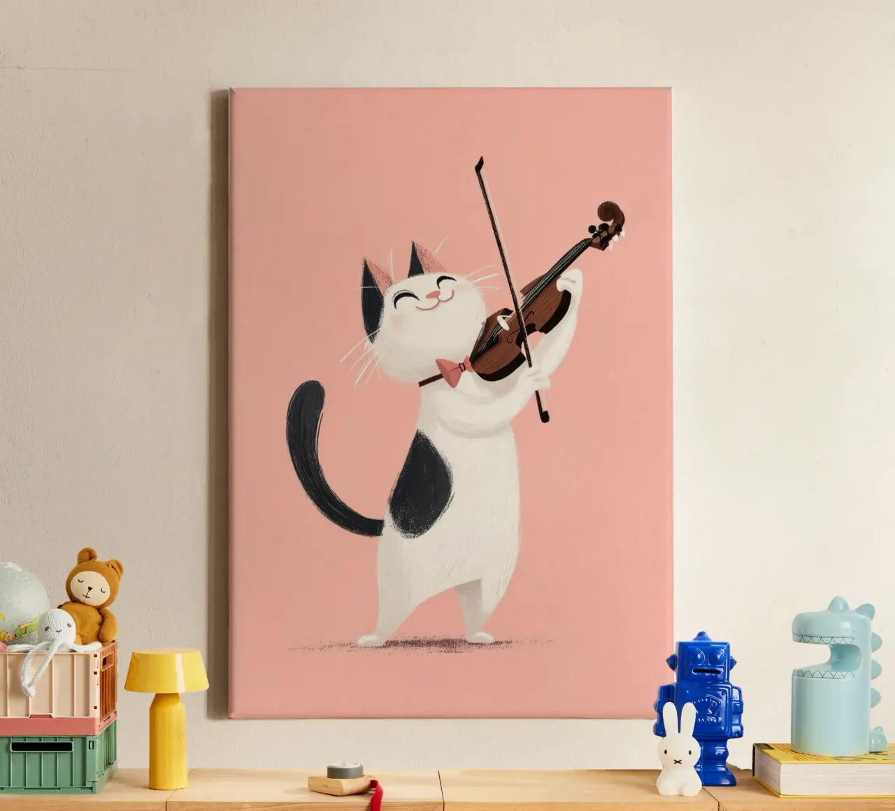 Cat Playing Violin tela con Cornice a cassetta da Kiara
