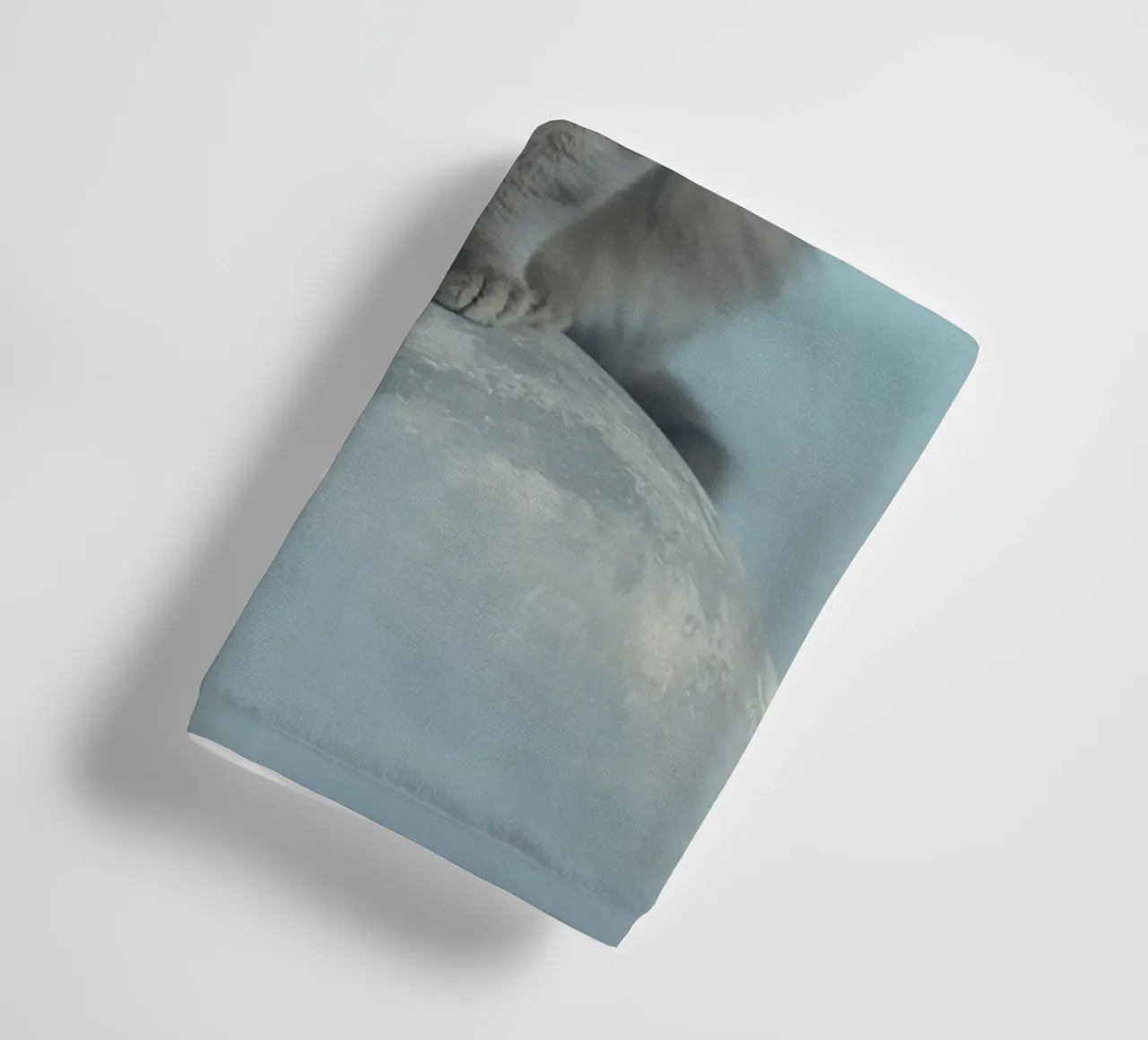 Grey Cat Sitting on Sphere with Moon Background towel by DesignDoodle
