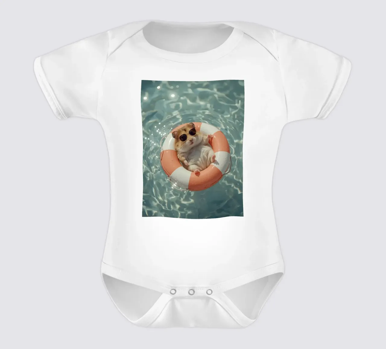 Hamster Relaxing In Swimming pool Summer Vibes short-sleeve baby romper by DesignDoodle