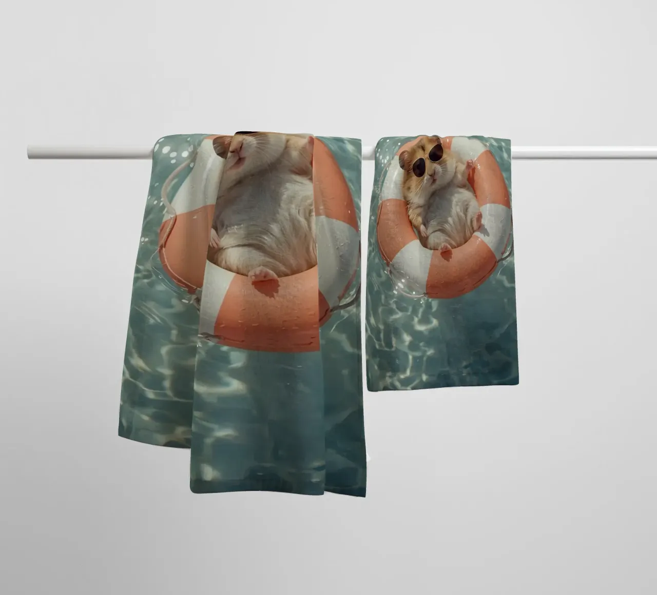 Hamster Relaxing In Swimming pool Summer Vibes towel by DesignDoodle