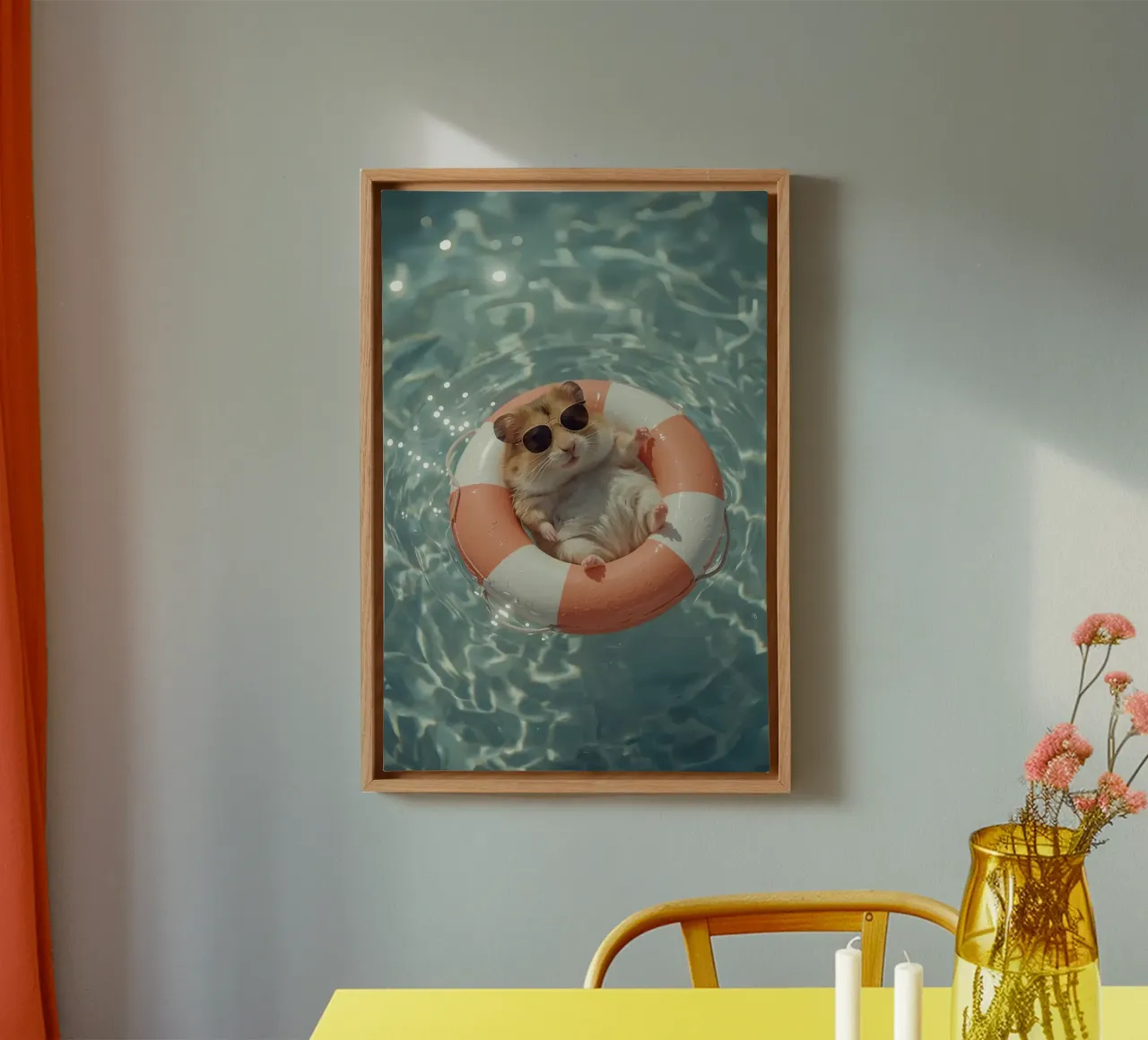 Hamster Relaxing In Swimming pool Summer Vibes canvas with Floater frame by DesignDoodle