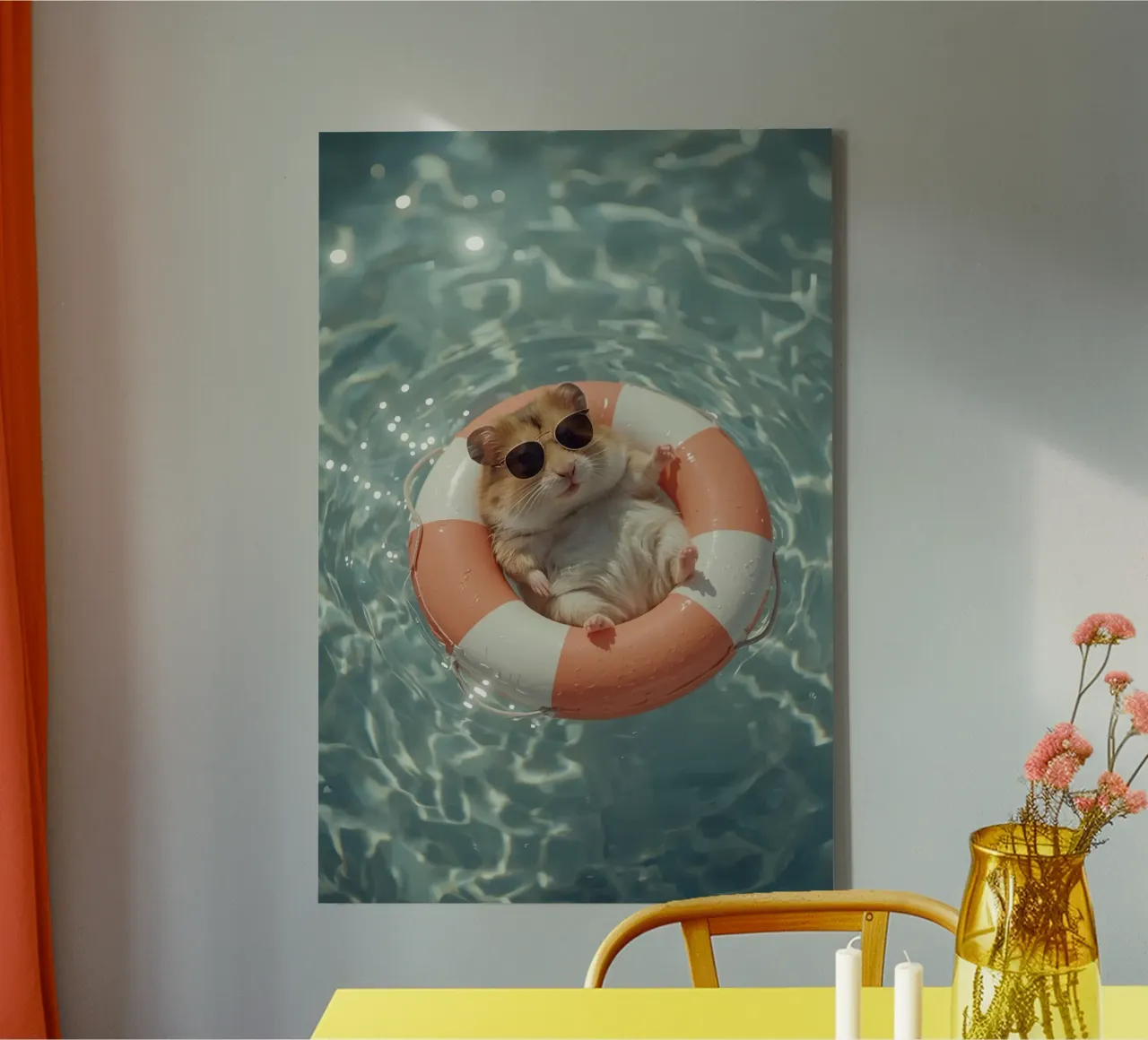 Hamster Relaxing In Swimming pool Summer Vibes canvas with Floater frame by DesignDoodle