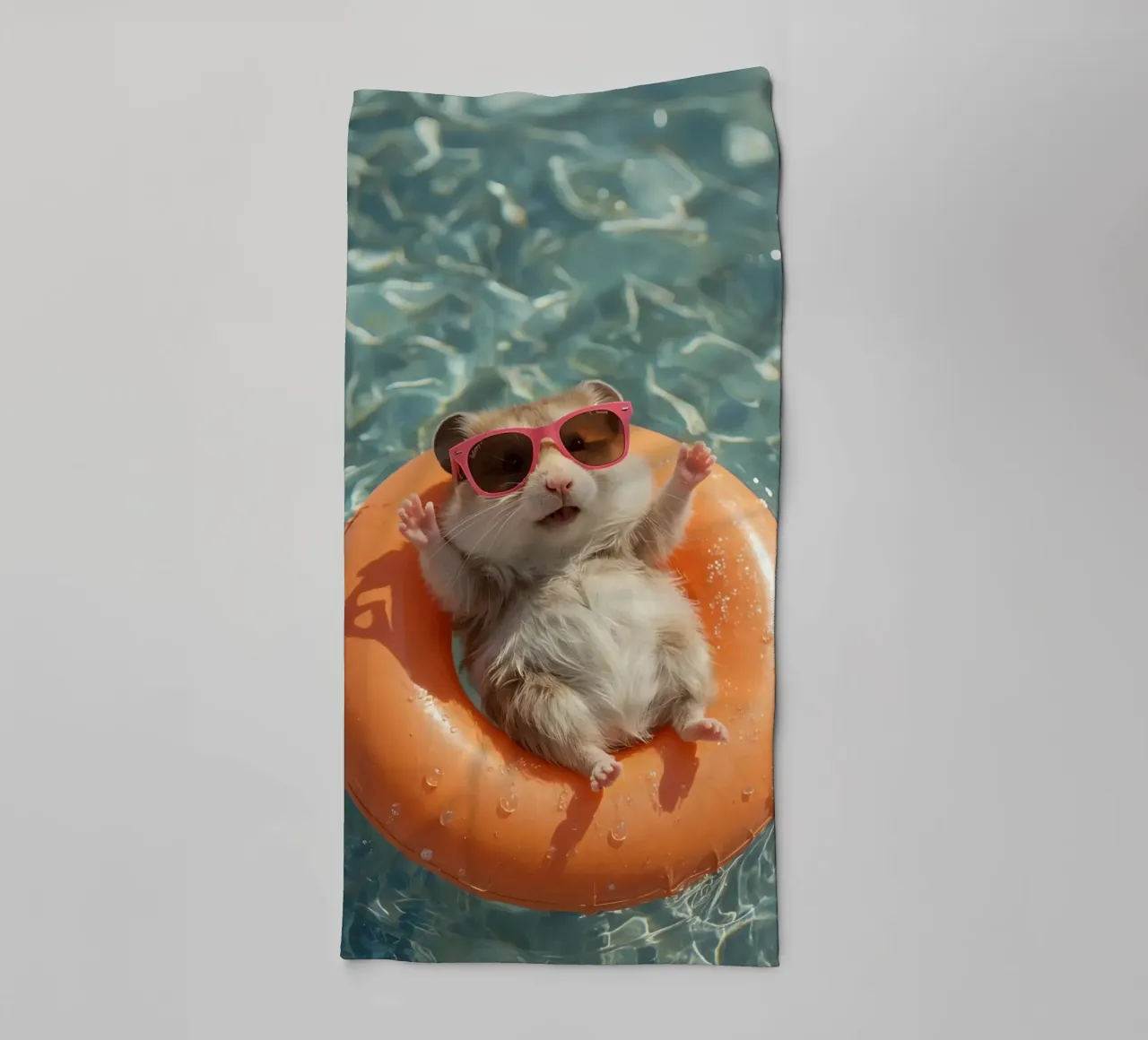 Hamster with Sunglasses on Float in Pool towel by DesignDoodle