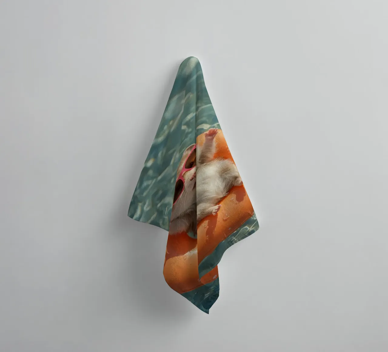 Hamster with Sunglasses on Float in Pool towel by DesignDoodle