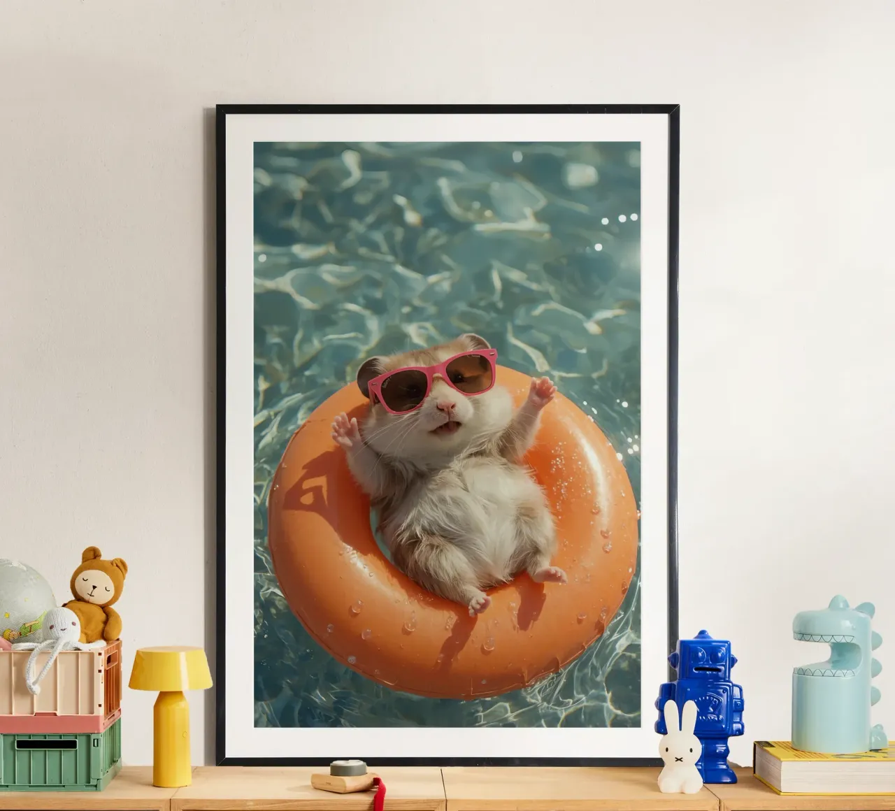 Hamster with Sunglasses on Float in Pool poster by DesignDoodle
