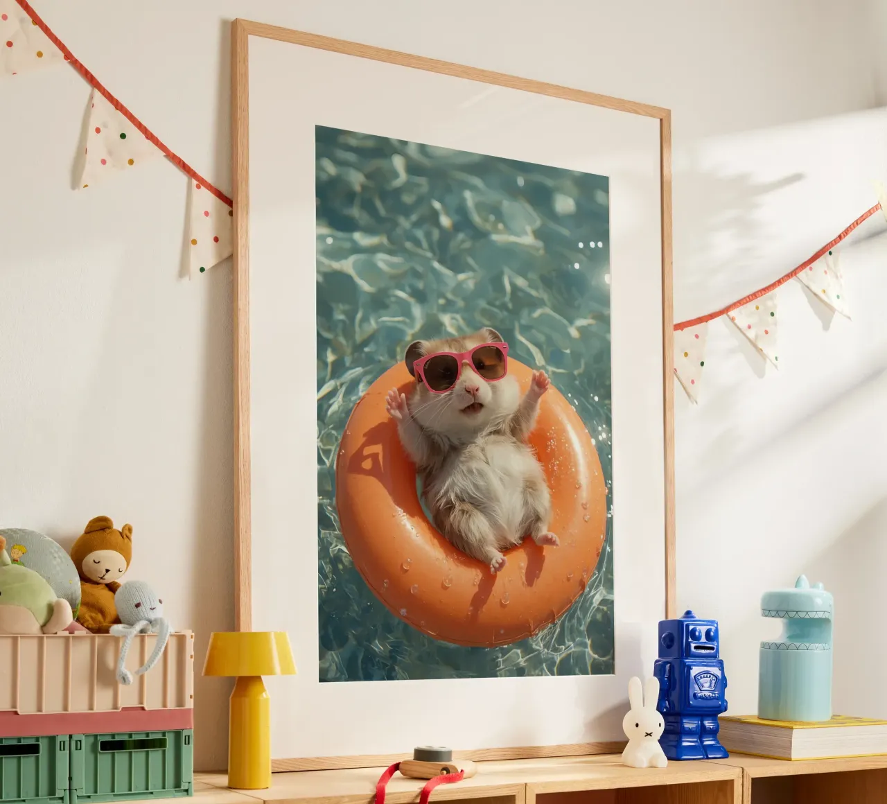 Hamster with Sunglasses on Float in Pool poster by DesignDoodle