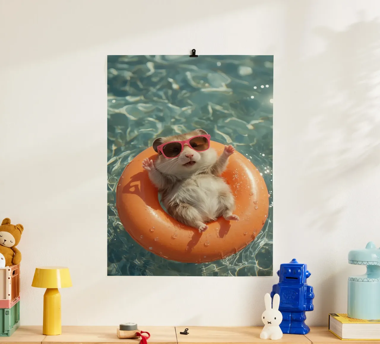 Hamster with Sunglasses on Float in Pool poster by DesignDoodle