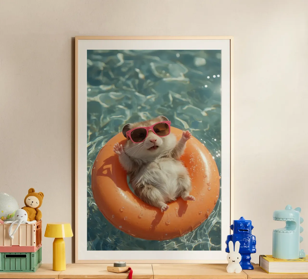 Hamster with Sunglasses on Float in Pool poster by DesignDoodle