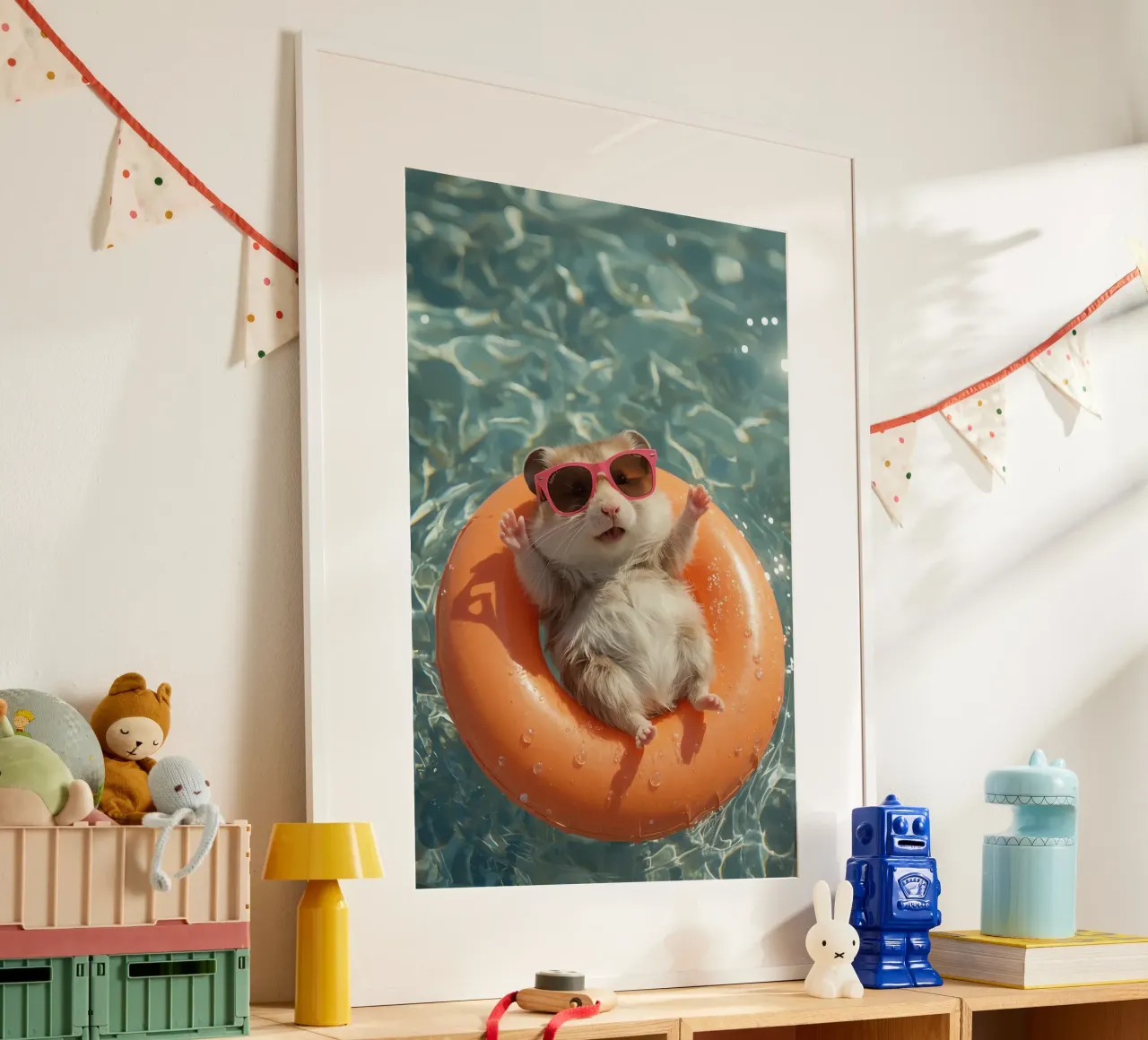 Hamster with Sunglasses on Float in Pool poster by DesignDoodle