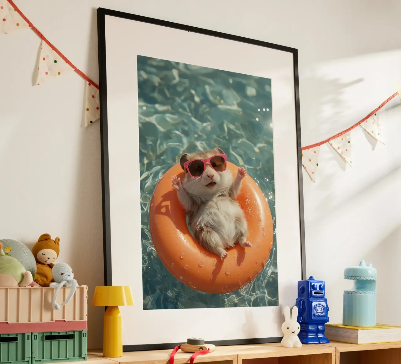 Hamster with Sunglasses on Float in Pool poster by DesignDoodle