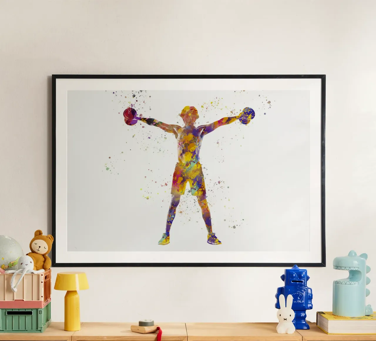 Esercizio di fitness con l'acquerello poster con telaio in legno da ⚽ Sports Pulse
