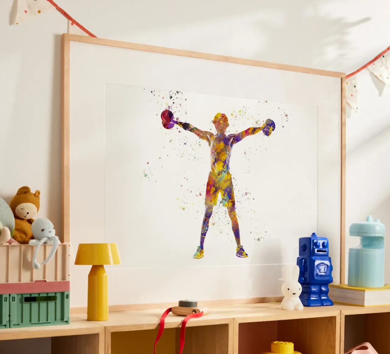 Esercizio di fitness con l'acquerello poster con telaio in legno da ⚽ Sports Pulse