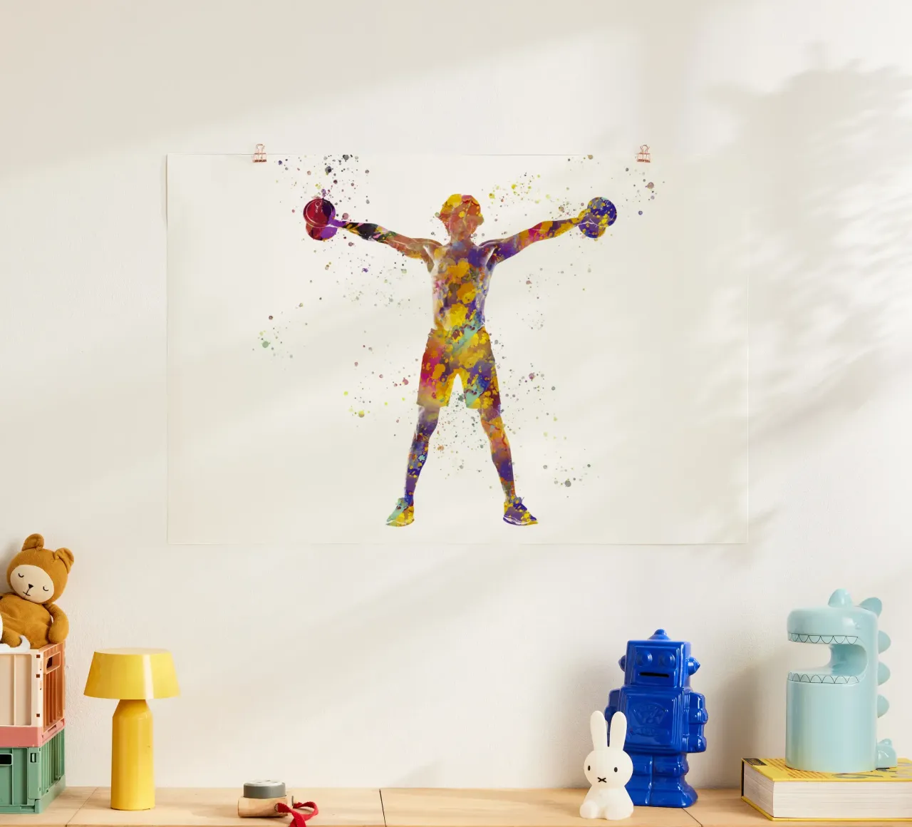 Esercizio di fitness con l'acquerello poster con telaio in legno da ⚽ Sports Pulse