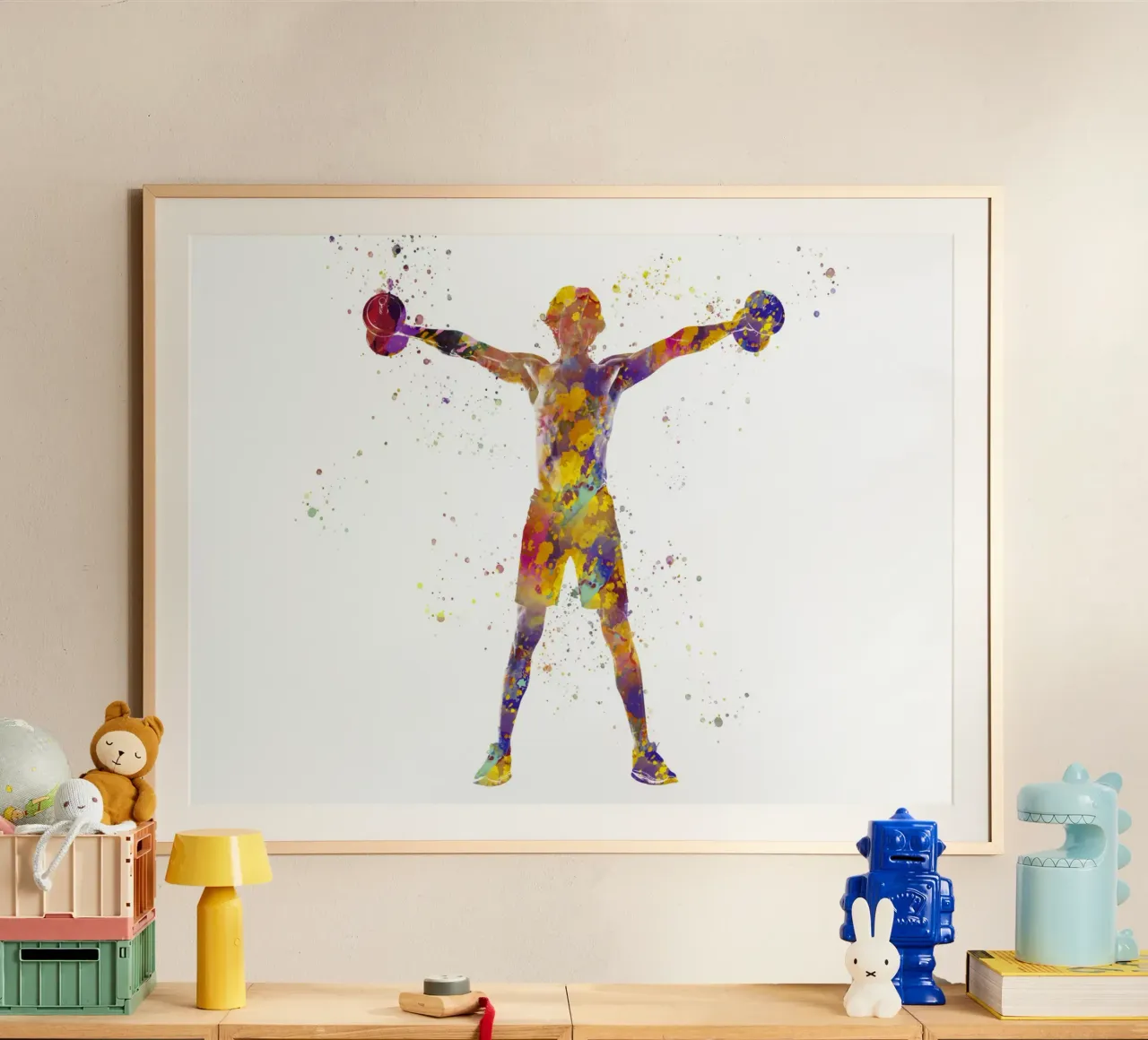 Esercizio di fitness con l'acquerello poster con telaio in legno da ⚽ Sports Pulse