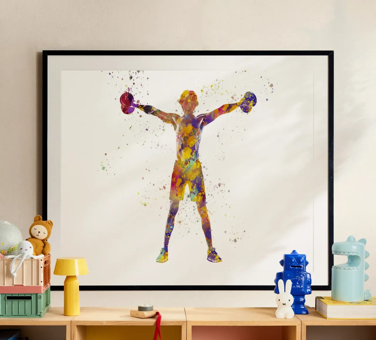 Esercizio di fitness con l'acquerello poster con telaio in legno da ⚽ Sports Pulse