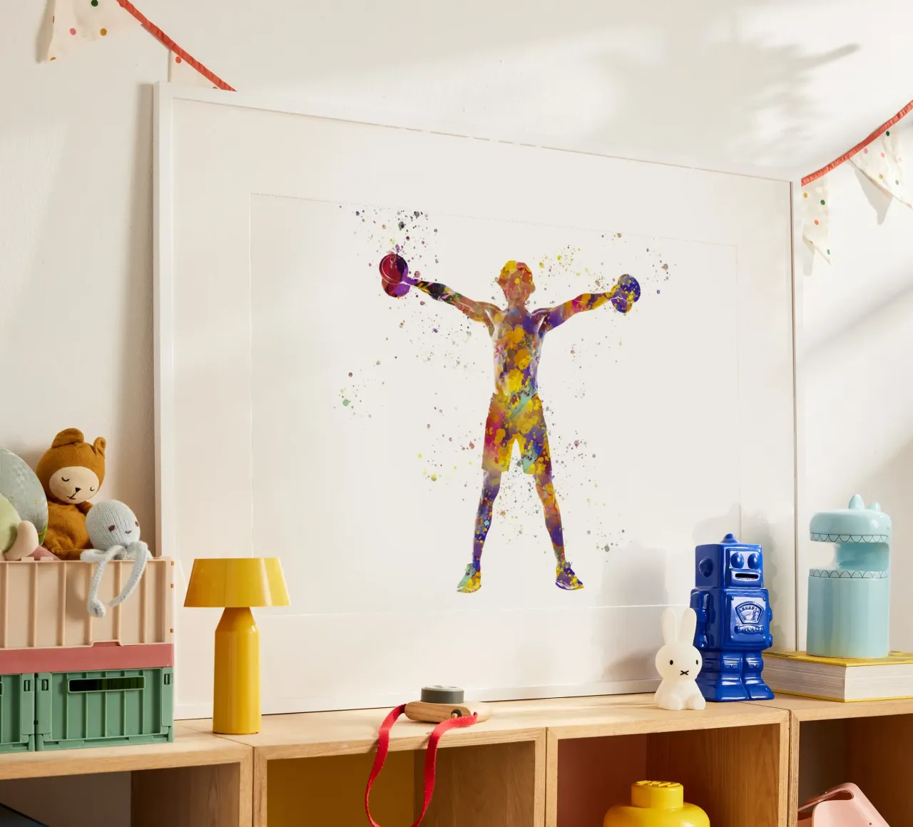 Esercizio di fitness con l'acquerello poster con telaio in legno da ⚽ Sports Pulse
