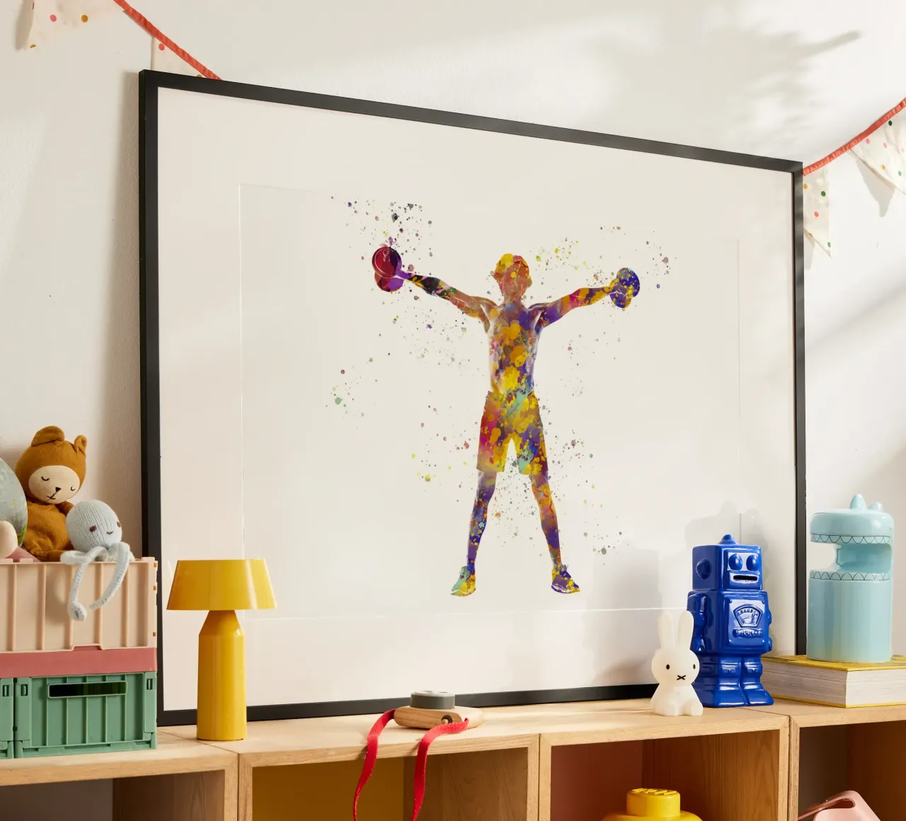 Esercizio di fitness con l'acquerello poster con telaio in legno da ⚽ Sports Pulse