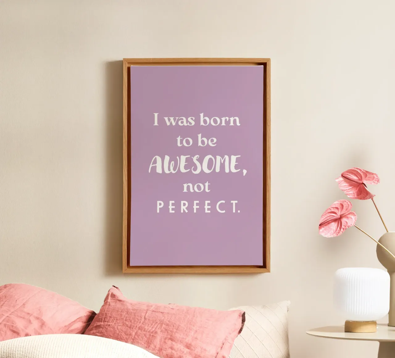 I was born to be awesome, not perfect. tela con Cornice a cassetta da Fraysein Design