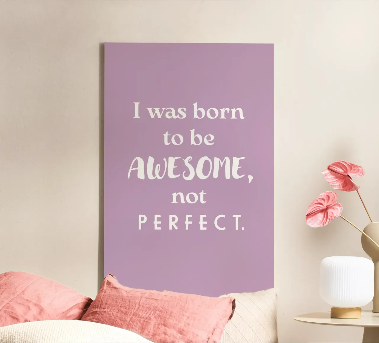 I was born to be awesome, not perfect. tela con Cornice a cassetta da Fraysein Design