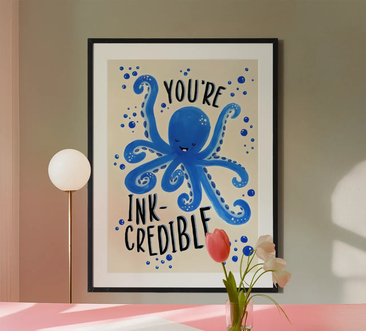 "YoU'RE INK-GRERIBLE," poster con telaio in legno da Type & Tape