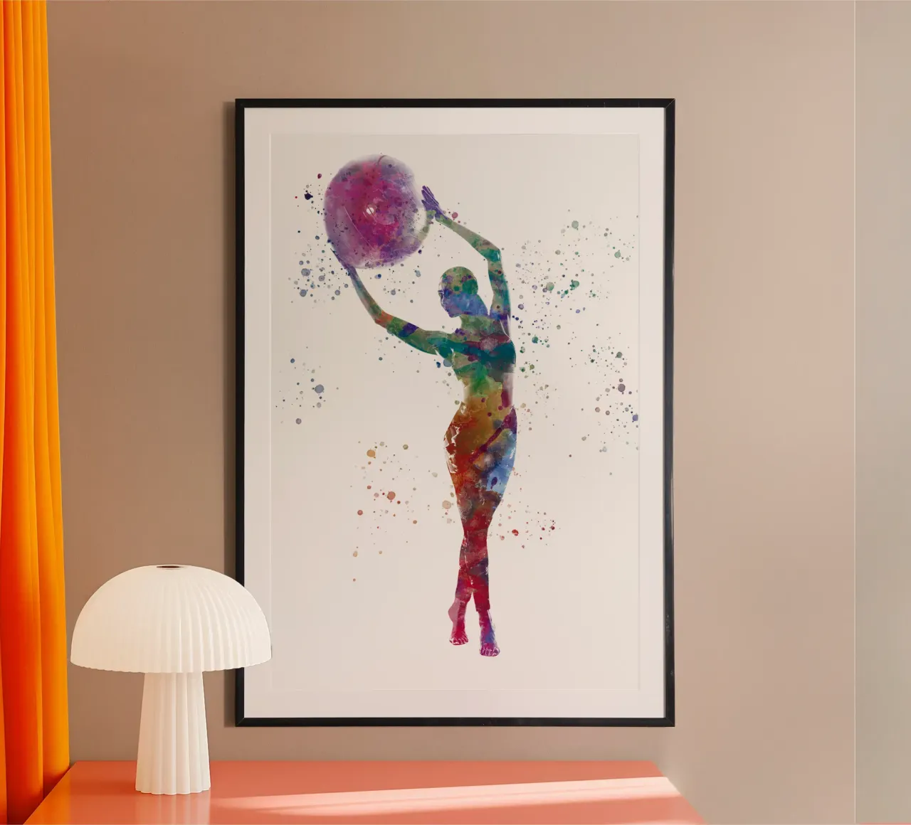 Esercizio di fitness con l'acquerello poster con telaio in legno da ⚽ Sports Pulse