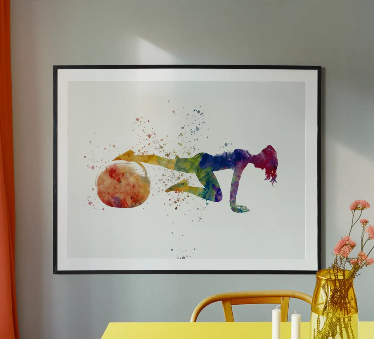 Esercizio di fitness con l'acquerello poster con telaio in legno da ⚽ Sports Pulse