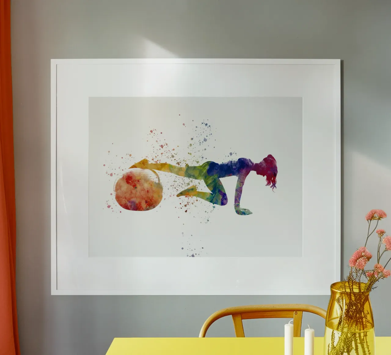 Esercizio di fitness con l'acquerello poster con telaio in legno da ⚽ Sports Pulse