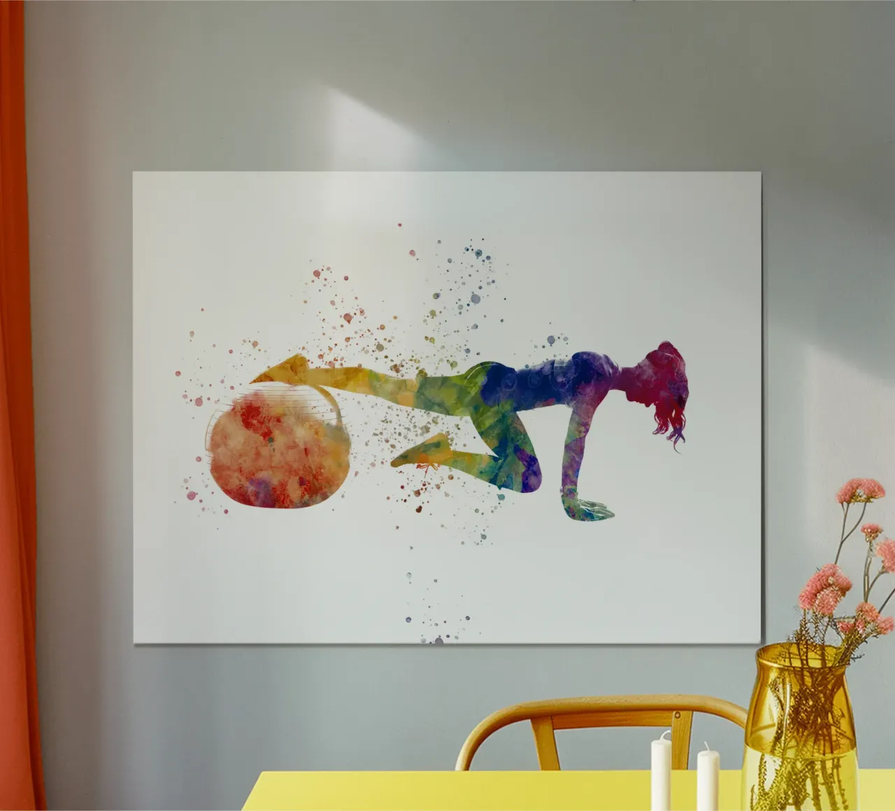 Esercizio di fitness con l'acquerello poster con telaio in legno da ⚽ Sports Pulse