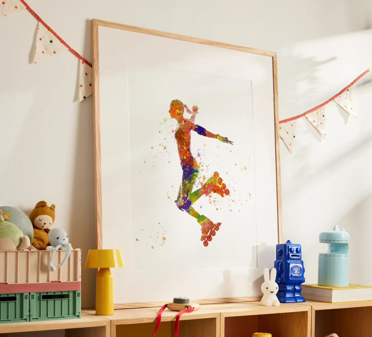 Pattinatrice in acquerello poster con telaio in legno da ⚽ Sports Pulse