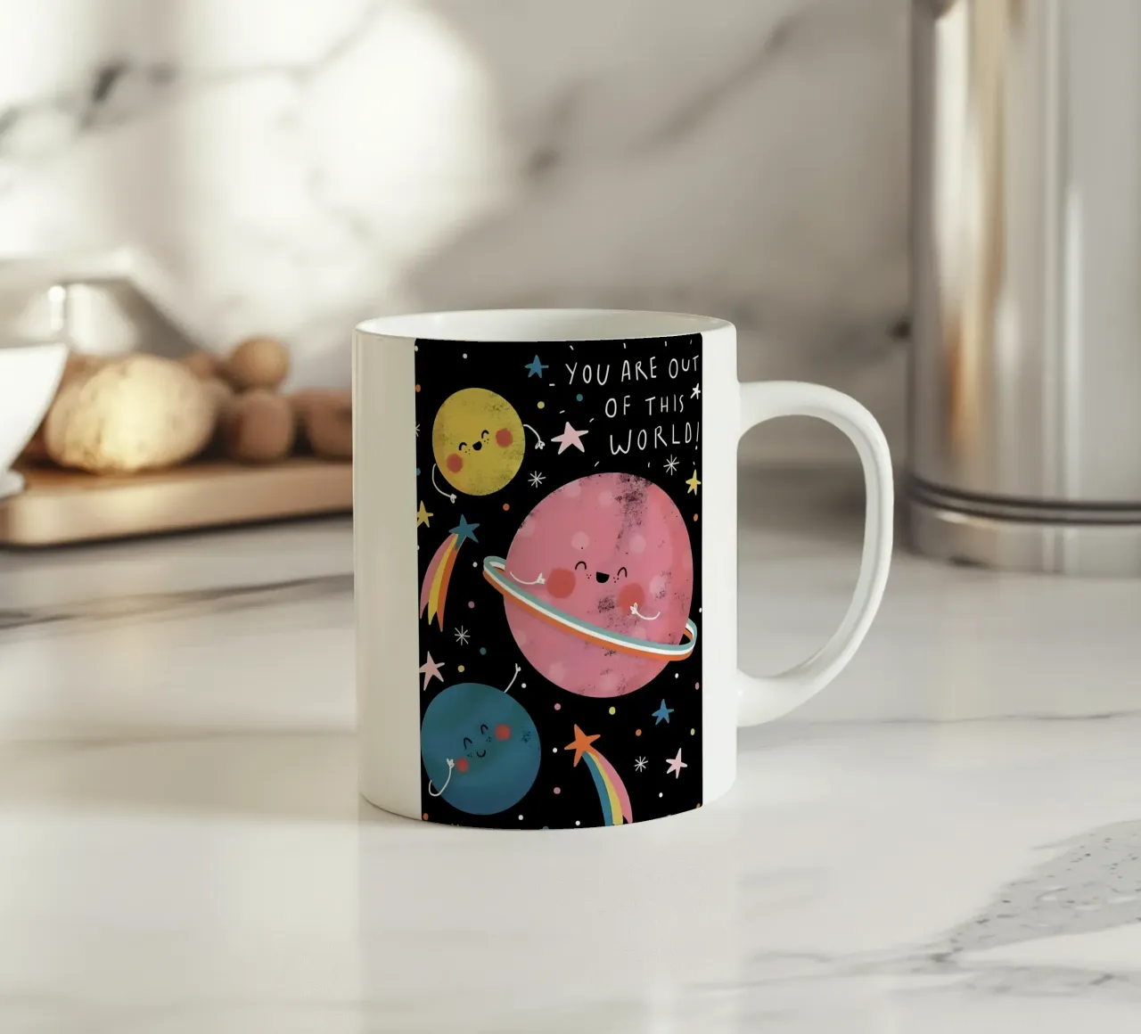"YOU ARE OUT OF THIS WORLD! tazza in ceramica da Type & Tape