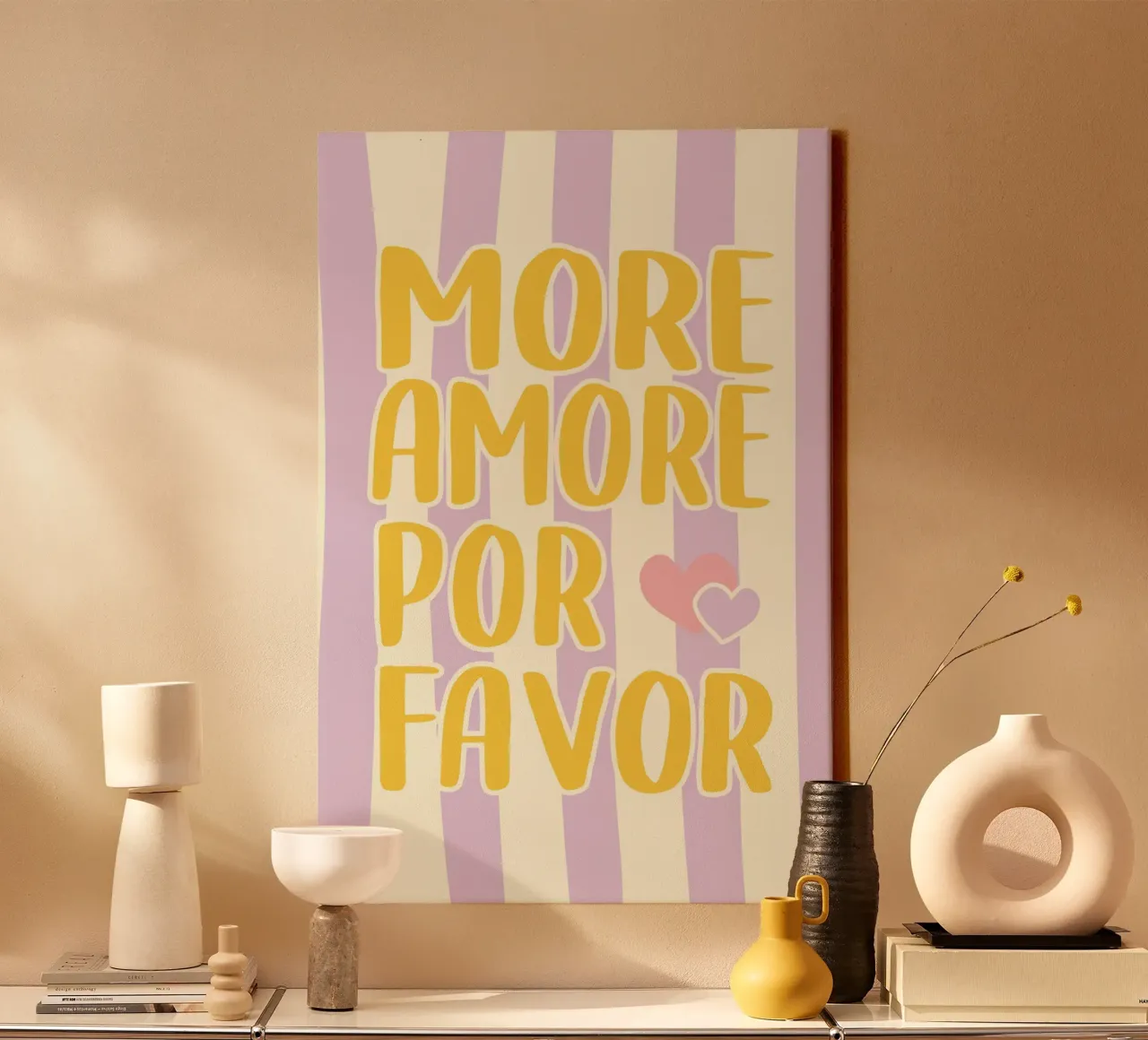 Meer Amore por Favore - Lila boter canvas met Baklijst van Malou-Studio