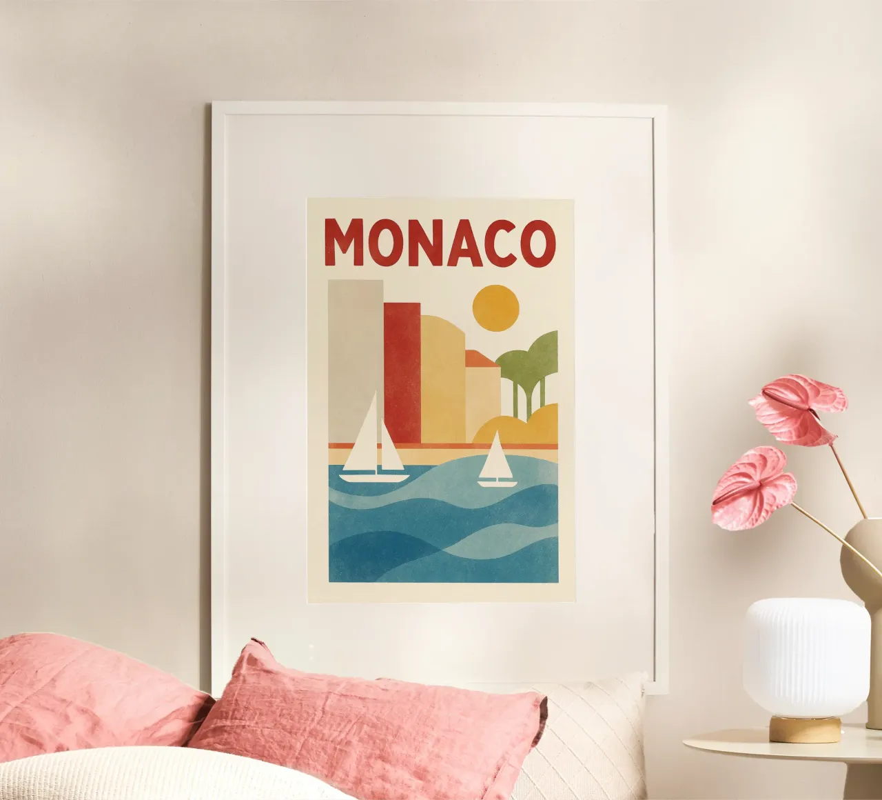 Poster d'epoca di Monaco - yacht e sole sulla Costa Azzurra poster con telaio in plastica da JETLAG | affiches voyage