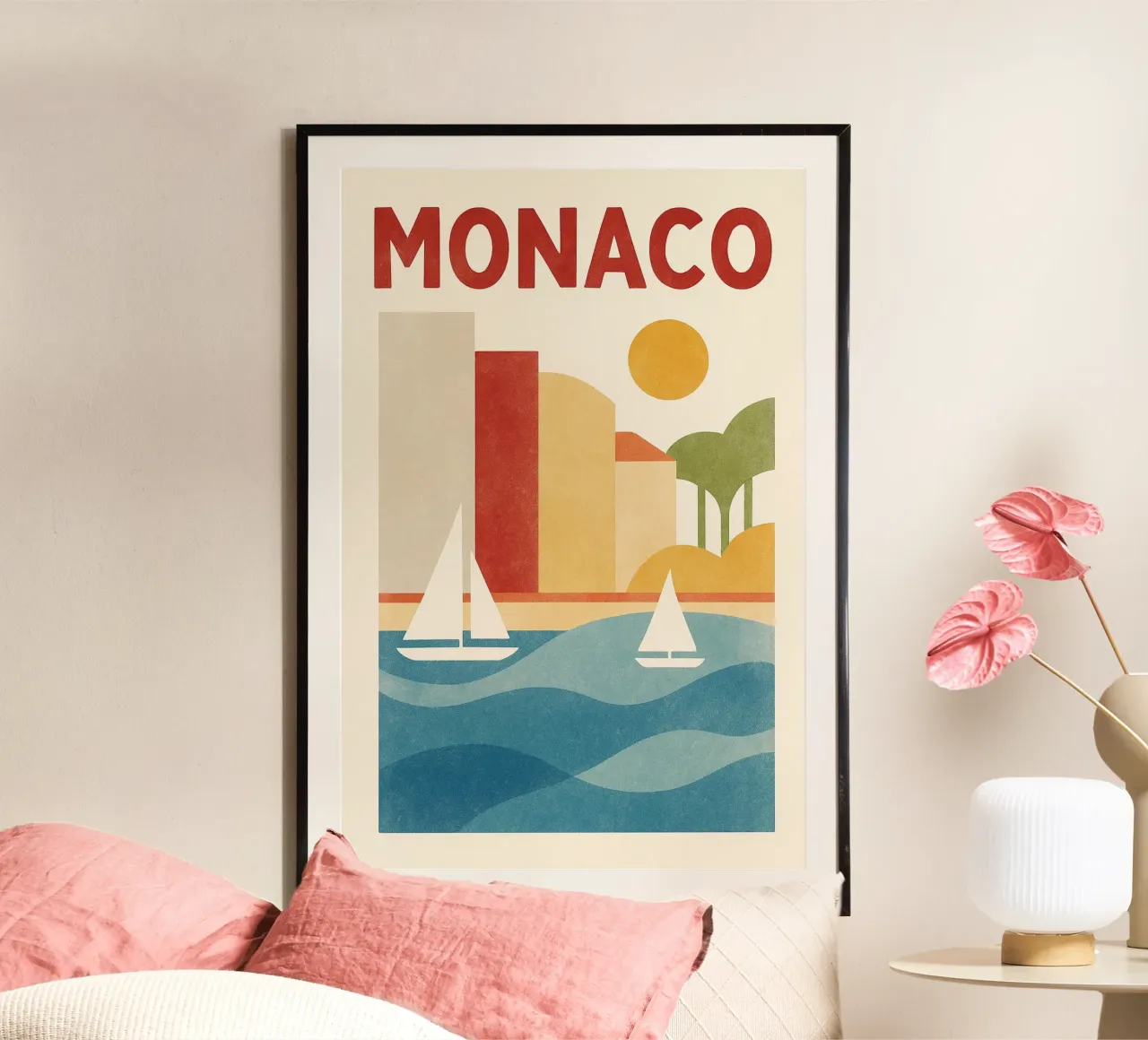 Poster d'epoca di Monaco - yacht e sole sulla Costa Azzurra poster con telaio in plastica da JETLAG | affiches voyage