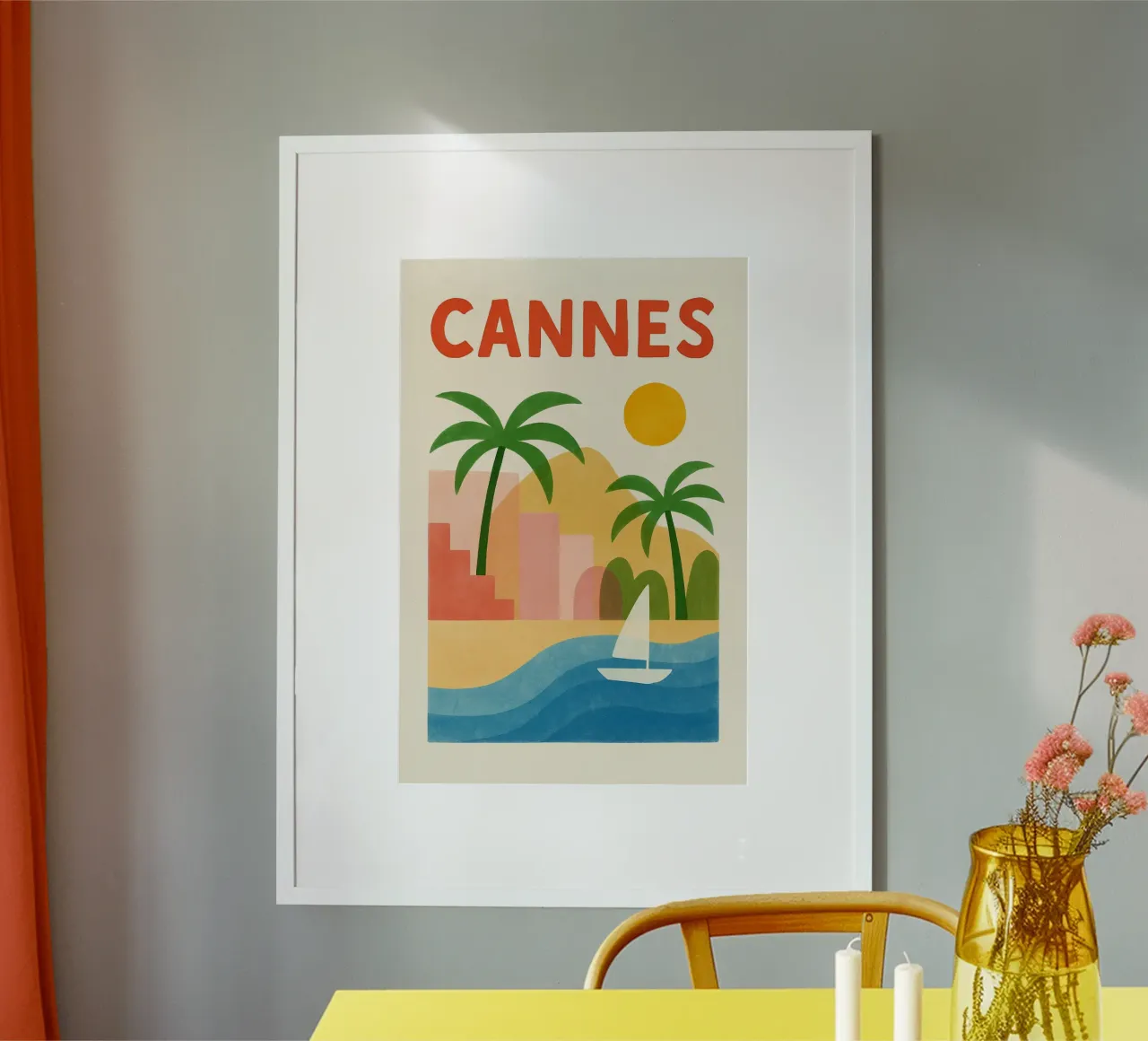 Poster d'epoca di Cannes - palme, spiaggia e glamour poster con telaio in legno da JETLAG | affiches voyage