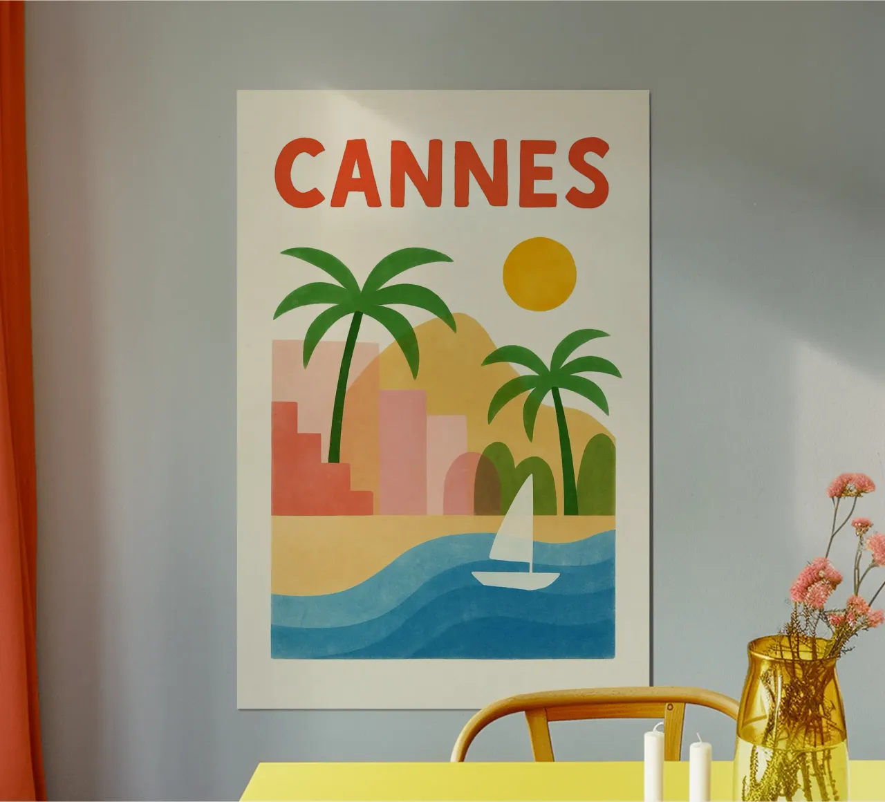 Poster d'epoca di Cannes - palme, spiaggia e glamour poster con telaio in legno da JETLAG | affiches voyage